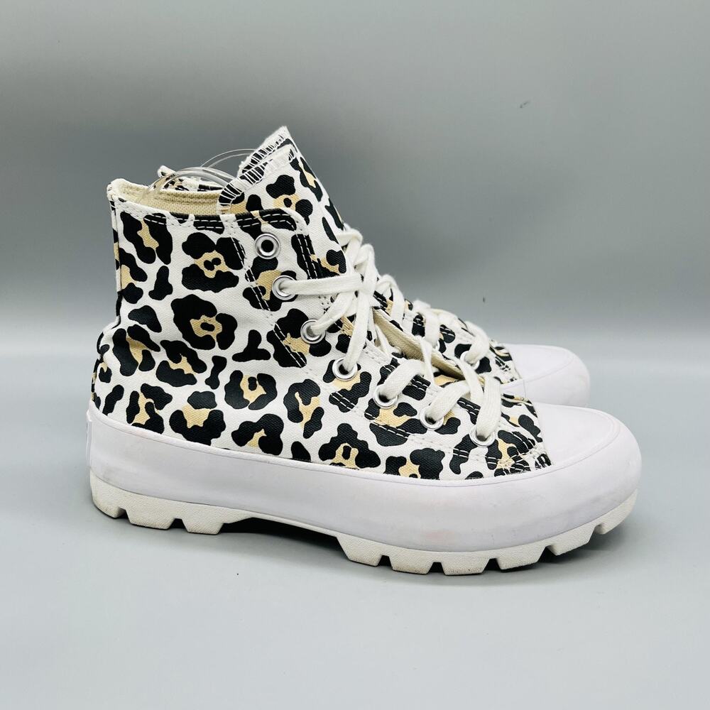 Converse Shoes Women 7 Canvas Leopard Print Chuck Taylor All Star Lugged Sneaker